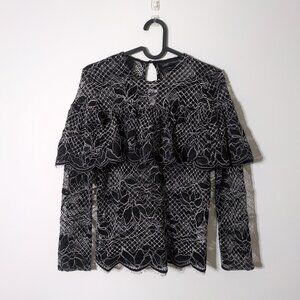 Zara Lace Blouse XS Womens Long Sleeve Poncho Floral Accents Gothic Romance